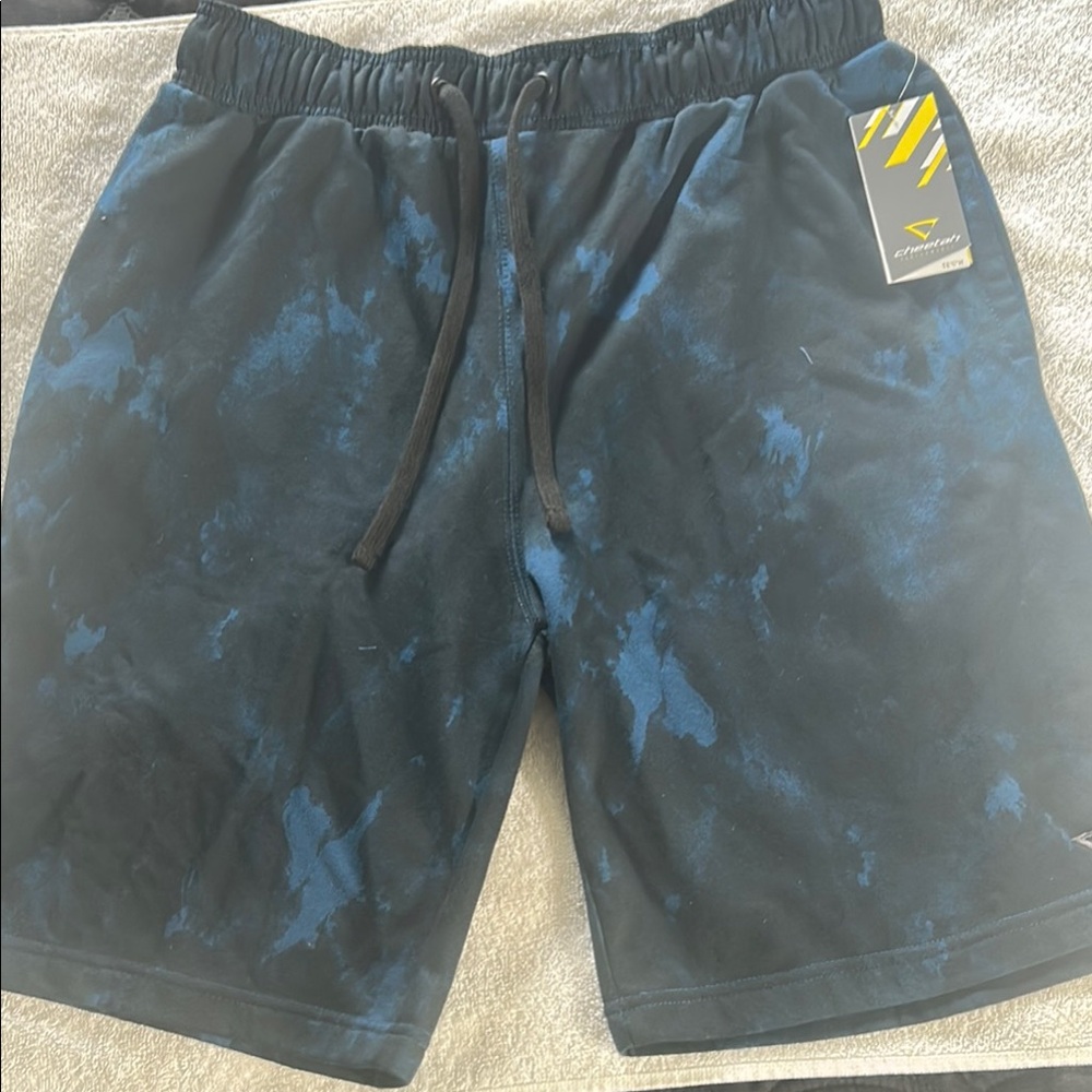 Black and Blue Athletic Shorts Lightweight Elastic Waist